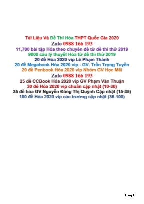 Đề thi thử Trung học Phổ thông Quốc gia môn Hóa học năm 2020 - Đề số 2 (Có đáp án)